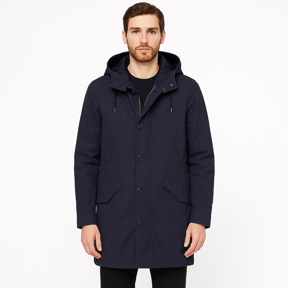 Nwt The Kooples Men's Soft Technical Denim Cotton Parka Navy $670 Retail Size L